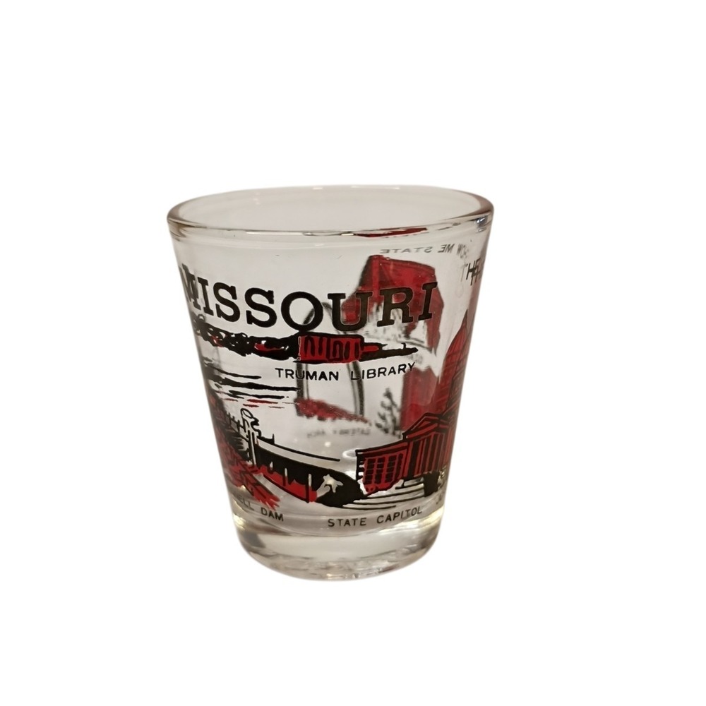Missouri Shot Glass Souvenir Show Me State Arch Cabin Bagnell Dam Made in Taiwan